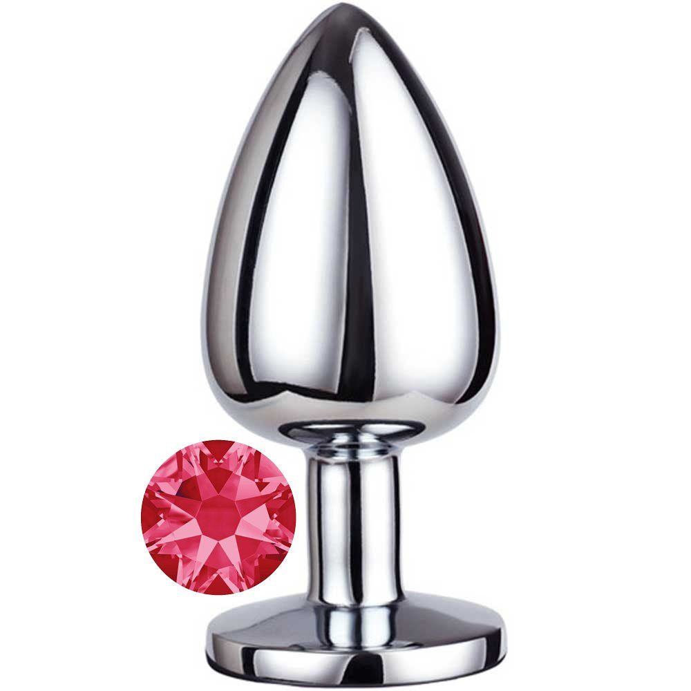 Erox Luxury Silver Pembe Taşlı Orta Boy Metal Anal Plug