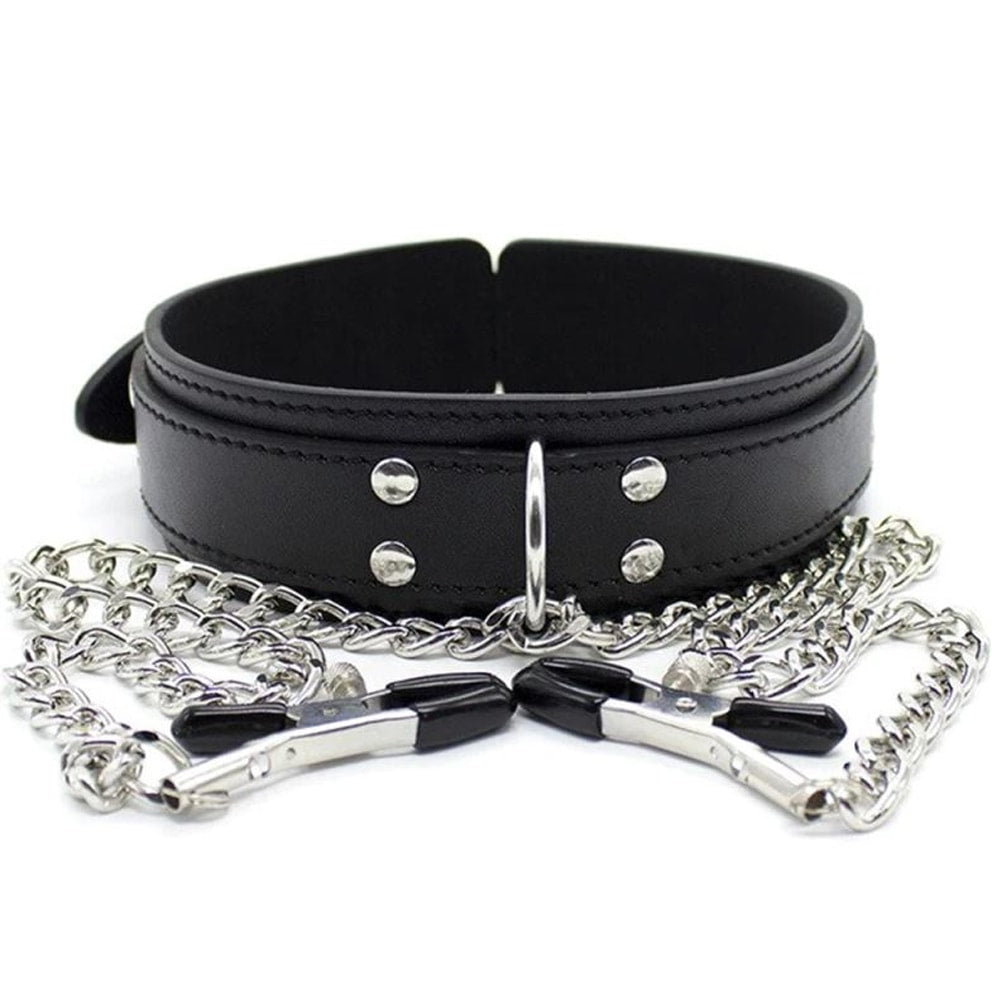 Erox Fetish Fantasy Series Collar With Nipple Clamps Zincirli Göğüs Klipsi