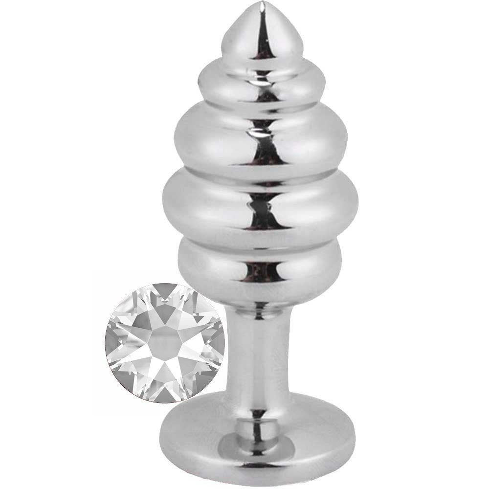 Erox Silver Large Beyaz Taşlı Boğumlu Anal Metal Plug