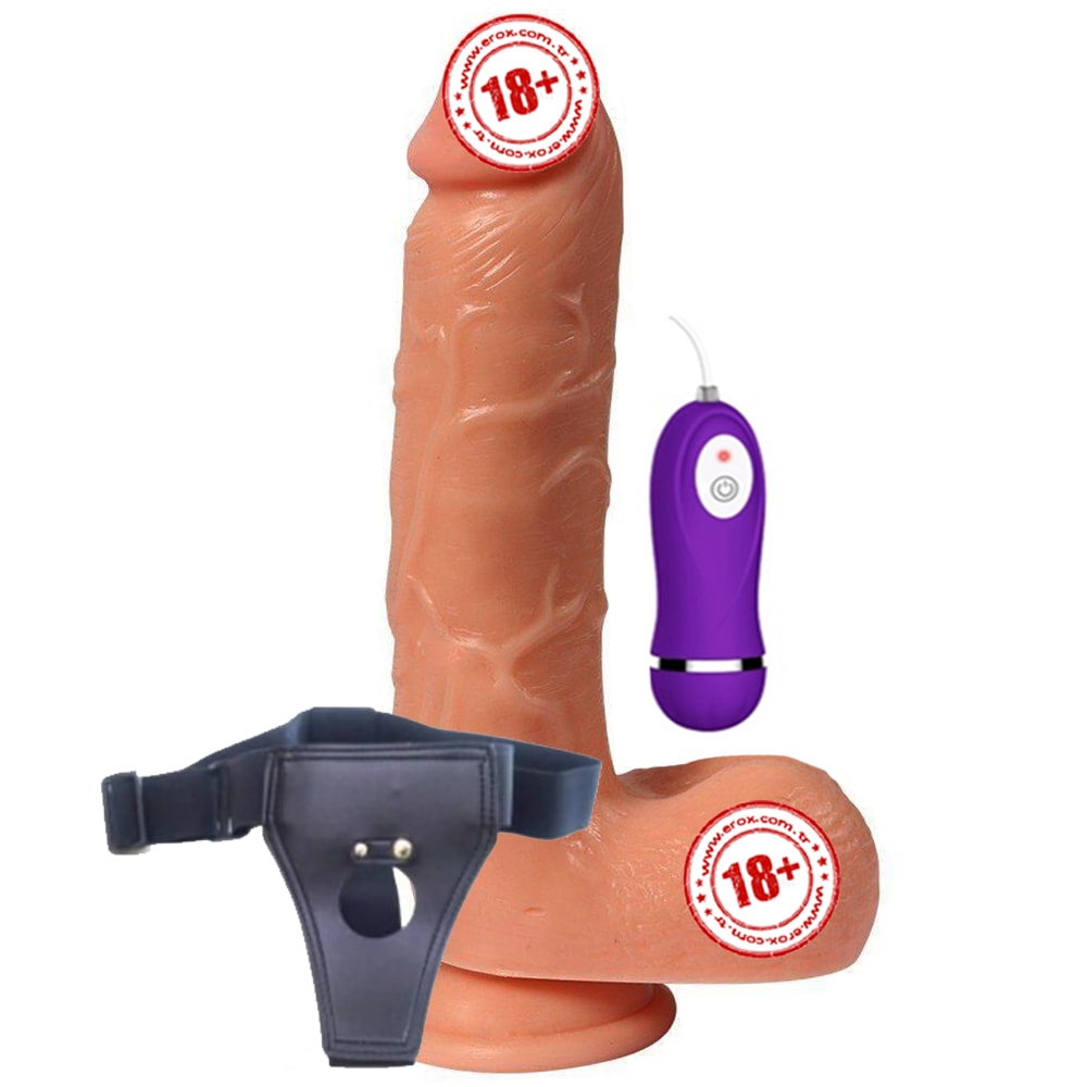 Shequ Adam Ruber Strapon 21 cm Belden Bağlamalı Titreşimli Realistik Penis