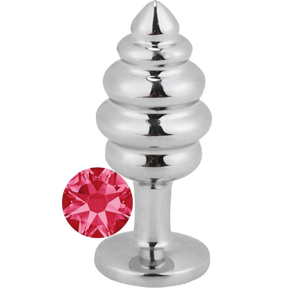 Erox Silver Small Pembe Taşlı Boğumlu Anal Alıştırıcı Metal Plug
