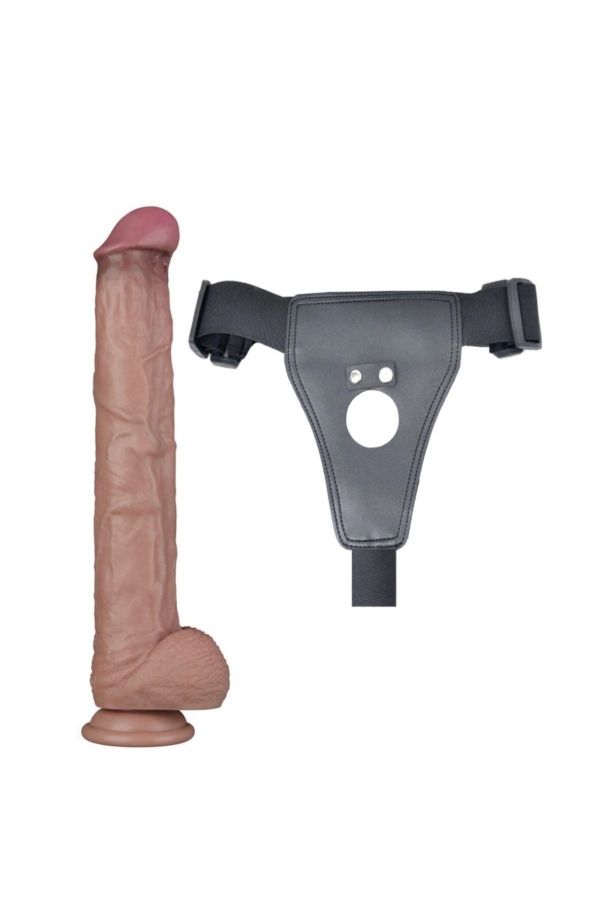 Lovetoy Belden Bağlamalı 37cm Çift Katmanlı Bükülebilir Silikon Penis XXL Cock Strap On Dildo