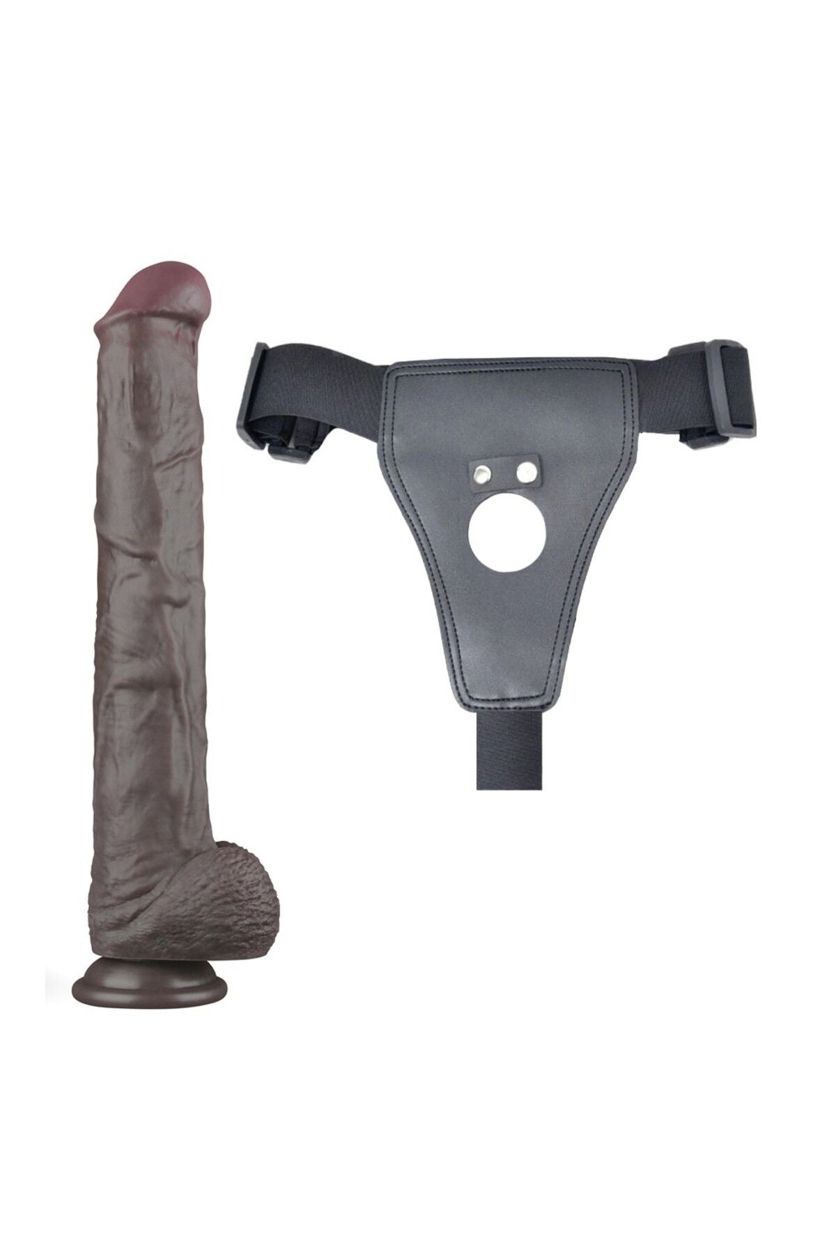Lovetoy Belden Bağlamalı 37,5 cm Çift Katmanlı Bükülebilir Silikon Penis XXL (Siyah) Strap On Dildo